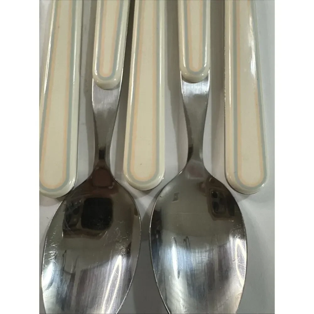 Vintage 8 pc Pfaltzgraff Aura Pink Stainless Flatware Tablespoons